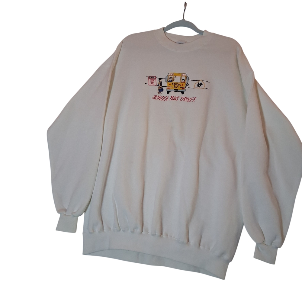 Lee Cream Crewneck Sweater with School Bus Design